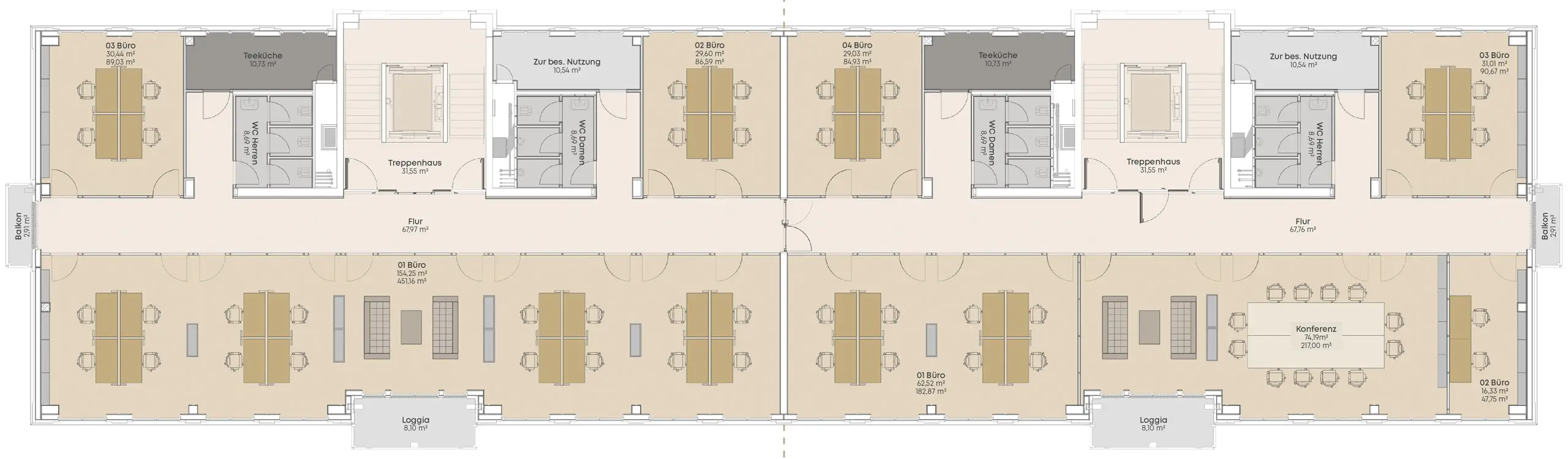 Grafik: Grundriss 2. Obergeschoss in Haus 3 Palais Diadem und Haus 4 Palais Clivia