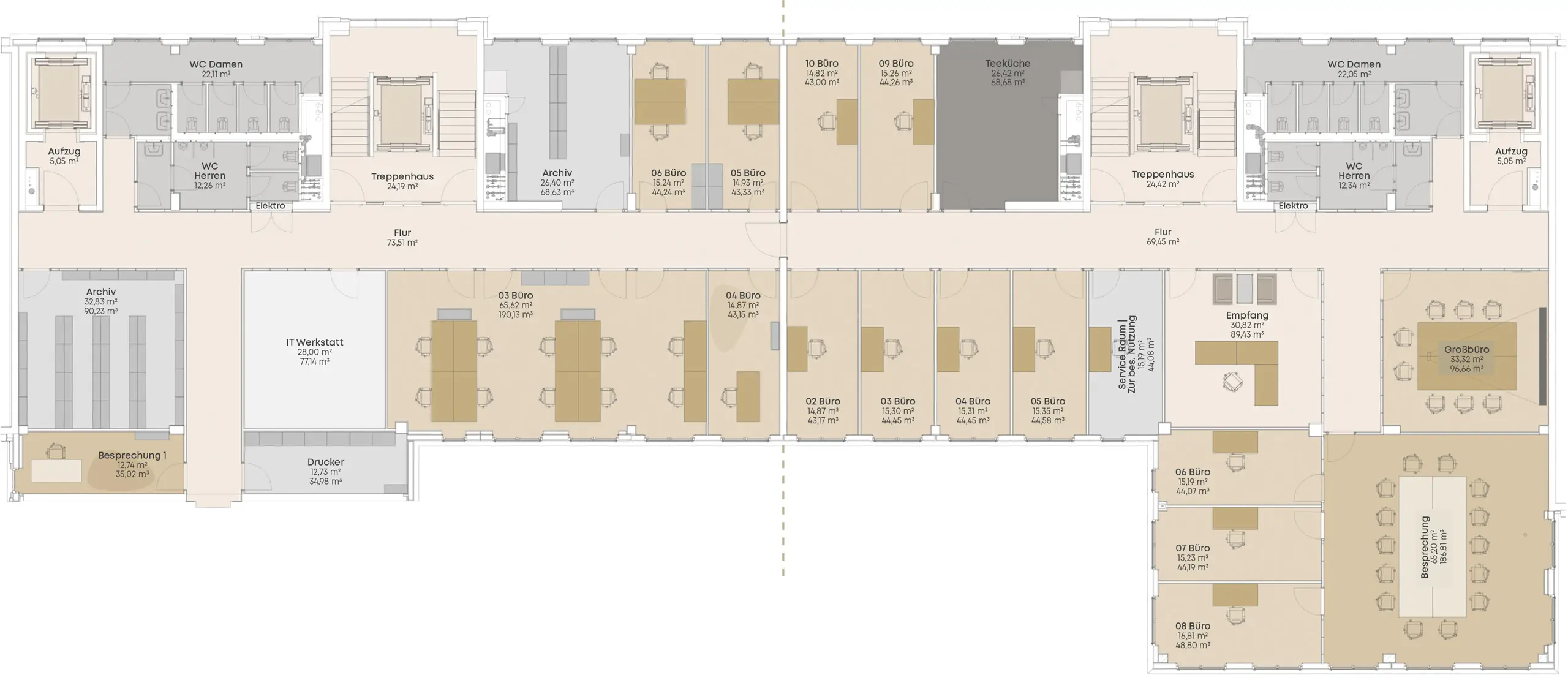 Grafik: Grundriss 1. Obergeschoss in Haus 7 Palais Sirius und Haus 8 Palais Stella