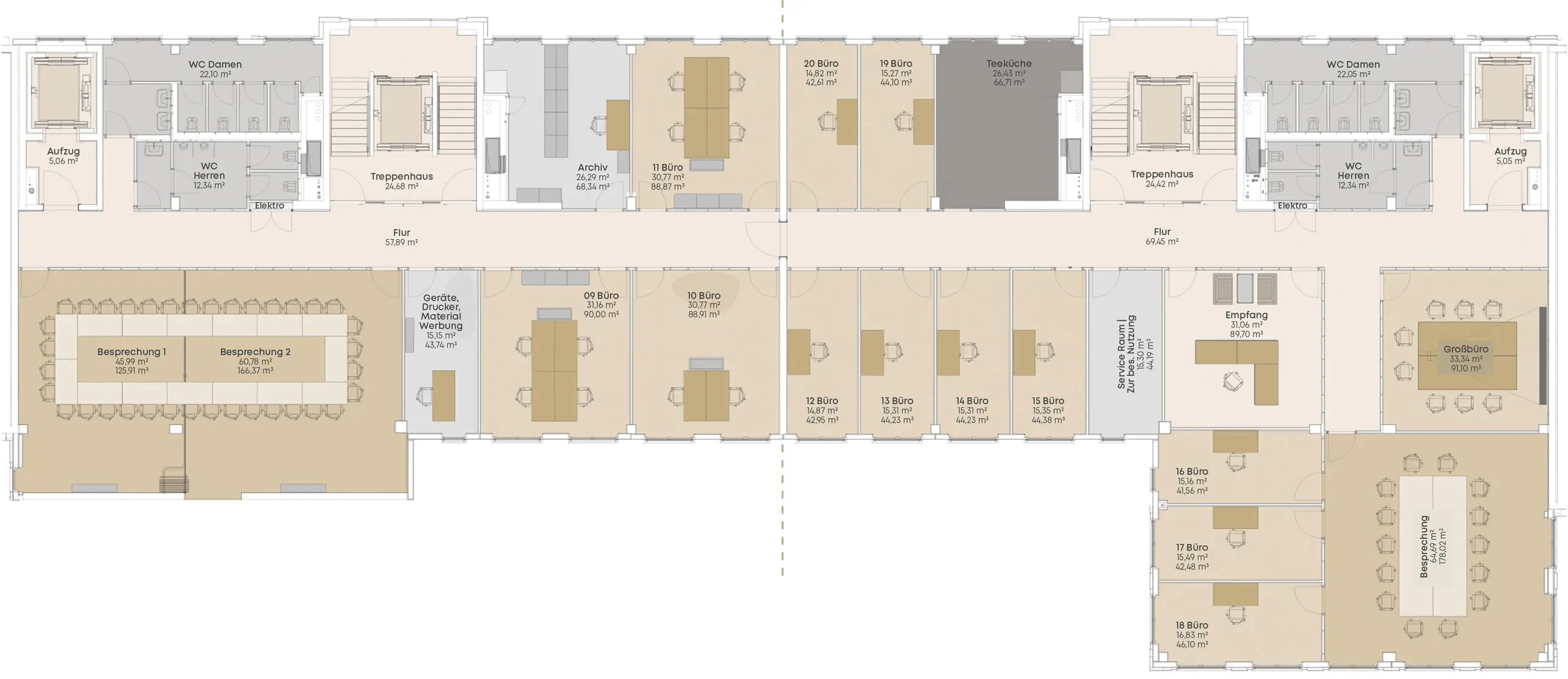 Grafik: Grundriss 3. Obergeschoss in Haus 7 Palais Sirius und Haus 8 Palais Stella