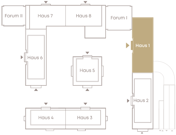 Grafik: Lageplan mit Lage von Haus 1 Palais Orion im 1. Bauabschnitt des Rhein-Palais Bonn